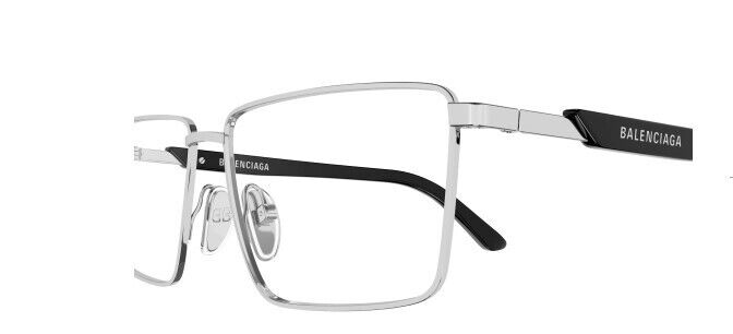 Balenciaga BB0247O 001 Silver-Black Rectangular Men's Eyeglasses