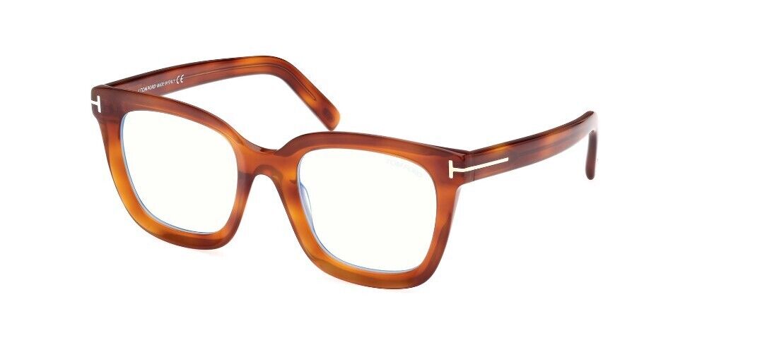 Tom Ford FT5880-B 053  Shiny Transparent Amber/ Blue Block  Women's Eyeglasses