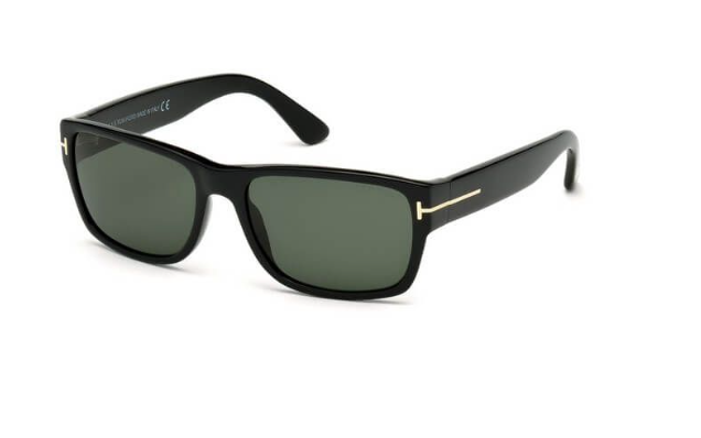 Tom Ford FT0445 01N Shiny Black/Green Rectangular Men's Sunglasses