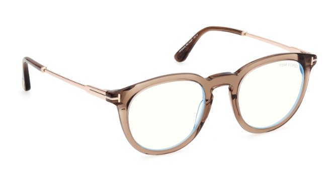 Tom Ford FT5905 045 Shiny Light Brown / Clear Round Men's Eyeglasses