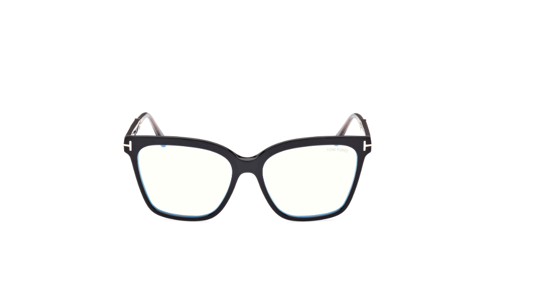 Tom Ford FT5892 001 Shiny Black Blue Block Lenses Women's Eyeglasses