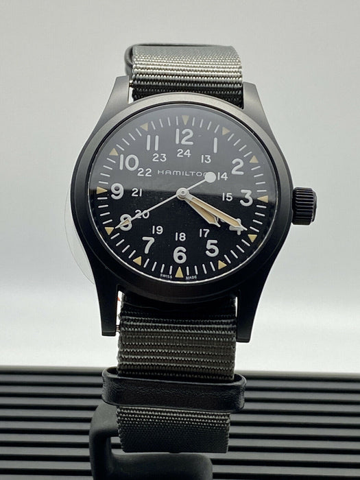 Hamilton Khaki Field Mechnical 38mm Black Dial Gray Strap Men's Watch H69409930