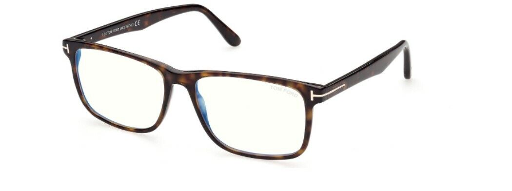 Tom Ford FT5752B 052 Shiny Classic Dark Havana Blue Block Square Eyeglasses