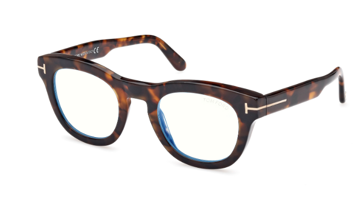 Tom Ford FT5873 052 Dark Havana/Blue Block  Square Men's Eyeglasses