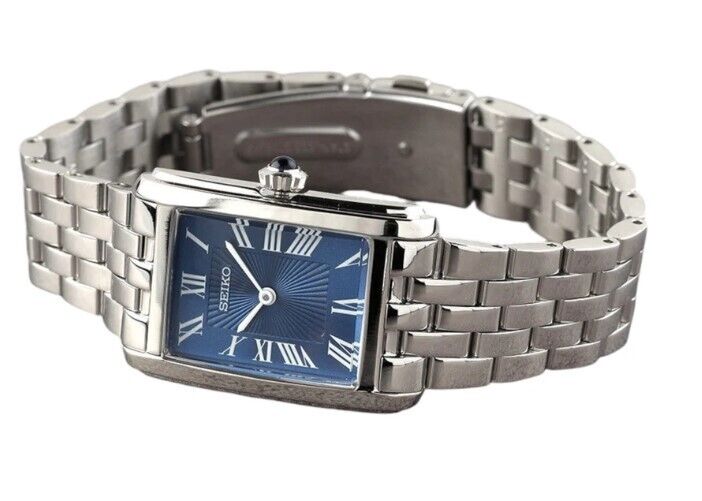 Seiko Rectangular Blue Dial Stainless Steel Quartz Women's Watch SWR085P1