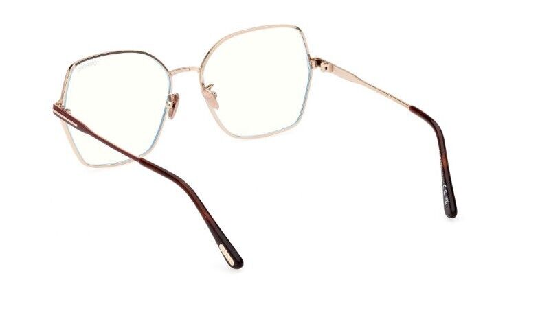 Tom Ford FT5876-B 028 Shiny Rose Gold Red Enamel/Blue Block Women's Eyeglasses