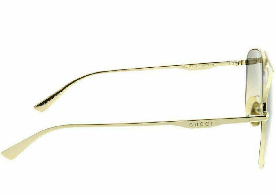 GUCCI GG0336S 001 Gold Brown Men's Rectangle Sunglasses