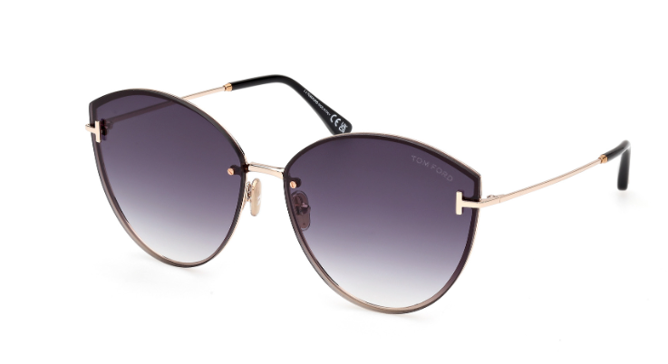 Tom Ford FT1106 28B Shiny Rose Gold  /Gradient Smoke Cat Eye Women Sunglasses