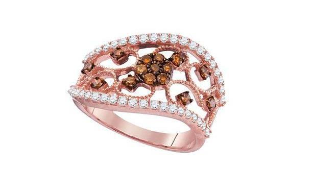 10kt Rose Gold Brown Diamond Womens Filigree Band Ring 7/8 Cttw