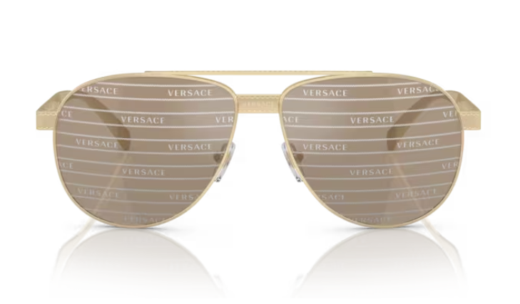 Versace 0VE2209 1252V3 Pale Gold/Brown 58 mm Oval Men's Sunglasses.