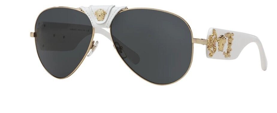 Versace VE 2150Q 134/87 Limited Edition Gold-White/Black Oval Men's Sunglasses