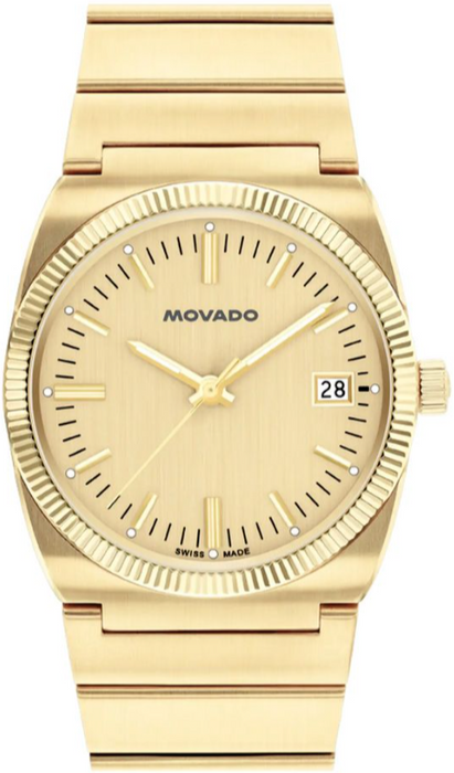 Movado Heritage Series Ondoplan Pale Gold Fluted bezel Ionic Men's Watch 3650217