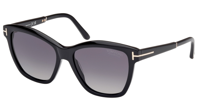 Tom Ford FT1087 Lucia 01D Shiny Black/Smoke Gradient Polarized Square Sunglasses