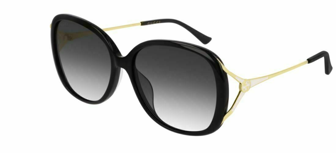 GUCCI GG0649SK 001 Round Oval Black Ivory Gold Grey  Women's Sunglasses