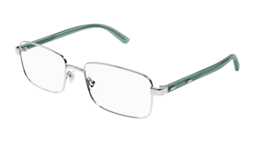 Gucci GG1586O 006 Silver/Green Rectangular Men's Eyeglasses