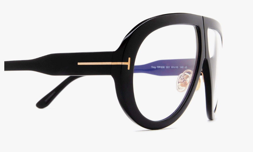 Tom Ford FT836 001 Troy Shiny Black/Clear Blue Block Oval Men's Sunglasses
