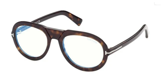 Tom Ford FT5756B 052 Dark Havana/Clear Blue Light Block Round Men's Eyeglasses