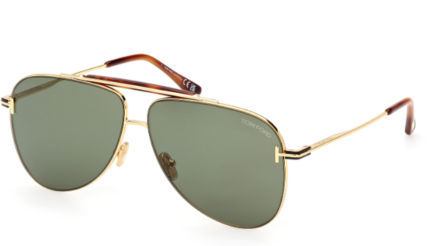 Tom Ford FT1018 Brady 30N Shiny Deep Gold/Green Oval Sunglasses