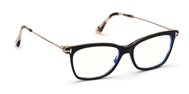 Tom Ford FT5712 005 Black/Monocolor/Pale Gold 50mm Square Women's Eyeglasses