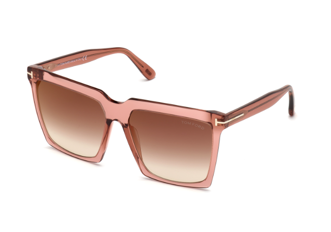 Tom Ford FT0764 Sabrina-02 72G Shiny Light Pink/Brown Gradient Square Sunglasses