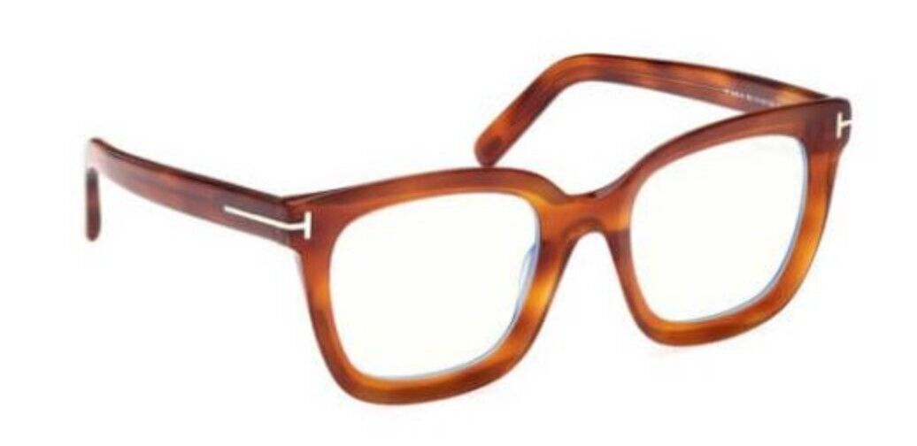 Tom Ford FT5880-B 053  Shiny Transparent Amber/ Blue Block  Women's Eyeglasses