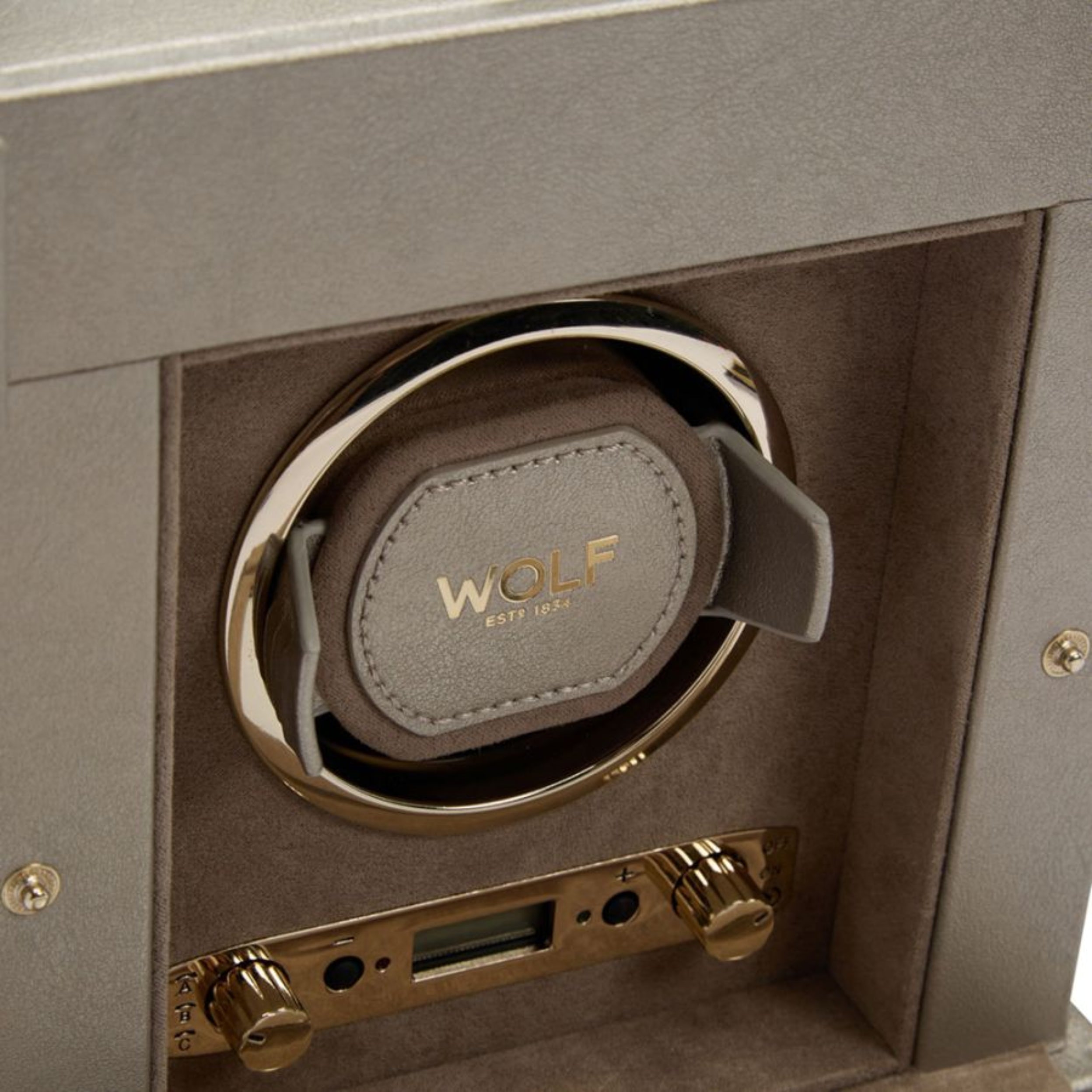 Wolf Palermo Single Pewter Watch Winder with Jewelry Storage 213778