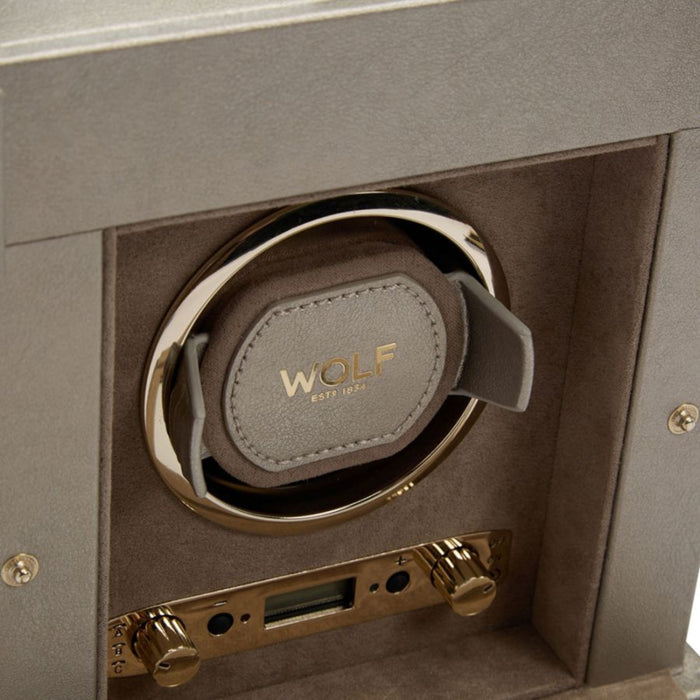Wolf Palermo Single Pewter Watch Winder with Jewelry Storage 213778