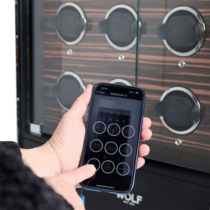 Wolf Roadster Black Pebble Vegan Leather 12 Piece Watch Winder Cabinet 478656