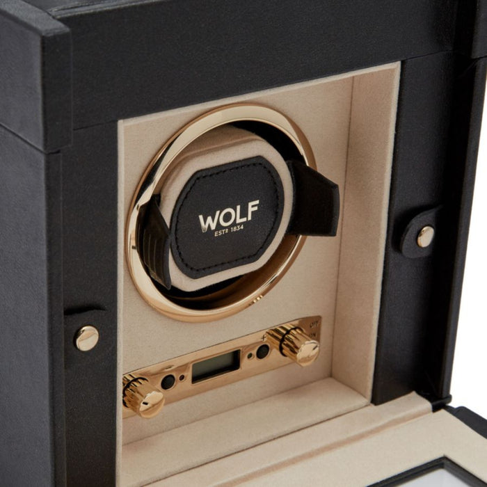 Wolf Palermo Single Black Anthracite Watch Winder with Jewelry Storage 213702