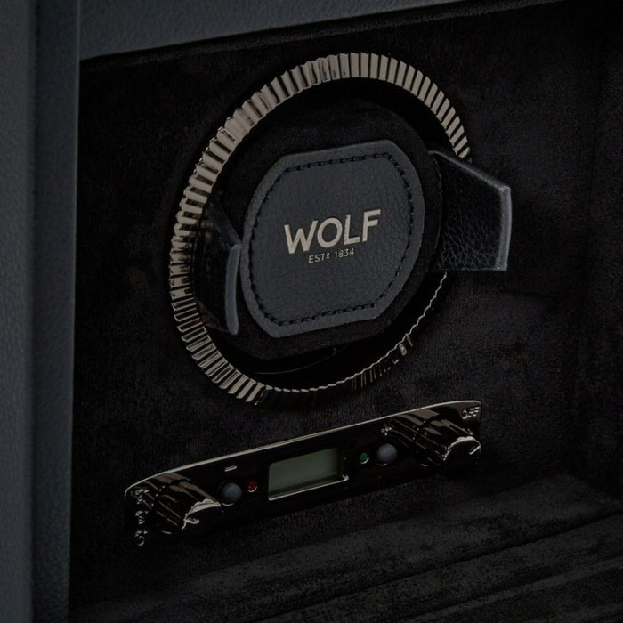 Wolf British Racing Single Black Vegan Leather Watch Winder with Storage 792102