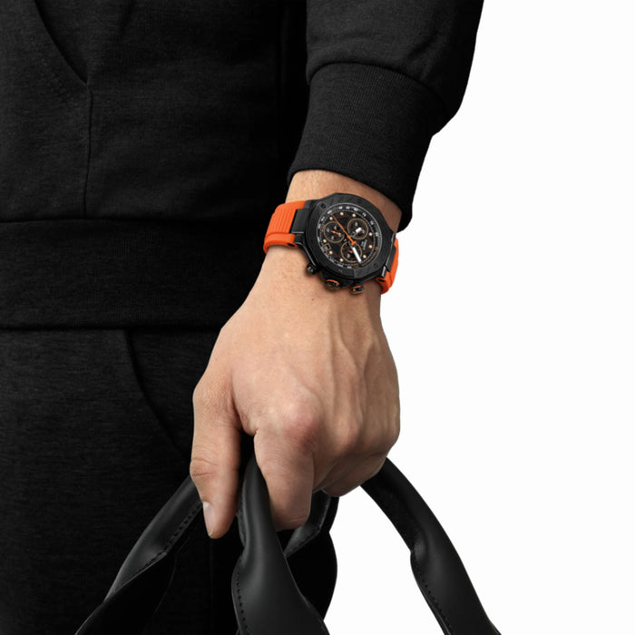 Tissot T-Race Chronograph Quartz Black Dial Orange Strap Men's Watch T1414173705102