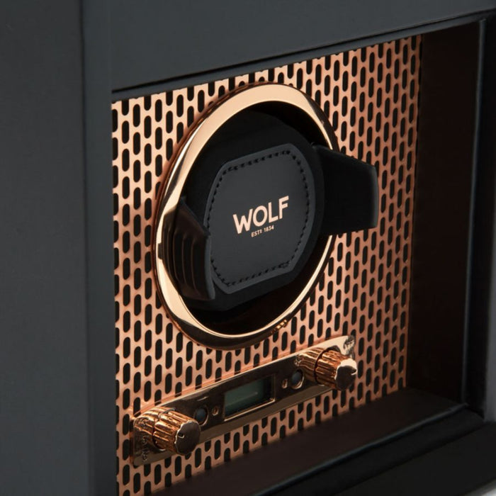 Wolf Axis Single Copper Vegan Leather Watch Winder With Storage 469216