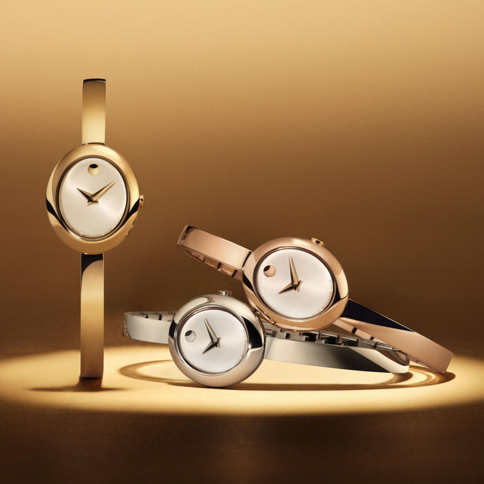 Movado Museum Bangle Silver White Dial Yellow Gold Stainless Steel Women's Watch 0608072