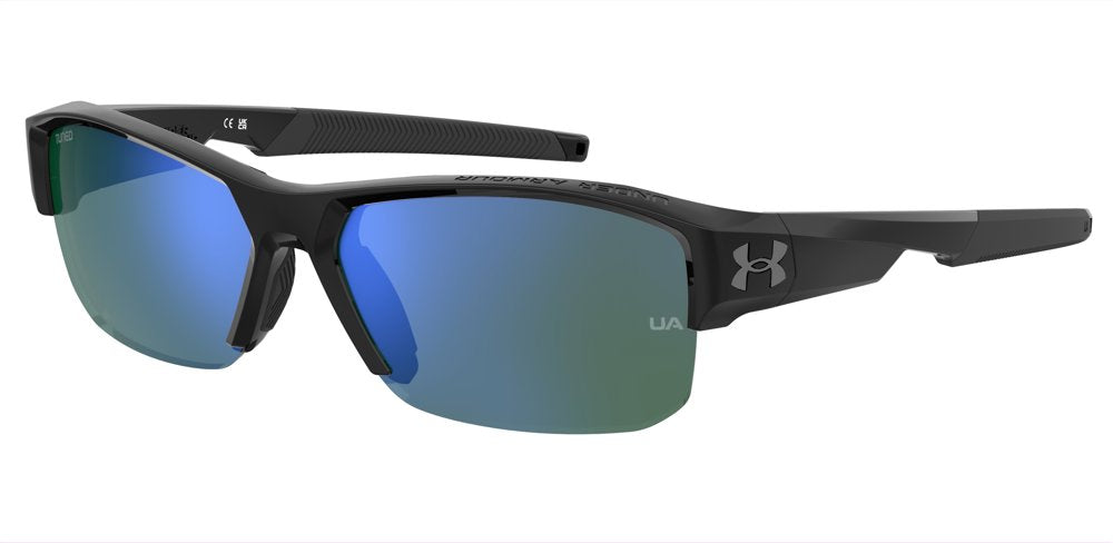 Under Armour UA Fanatical II 7ZJV8 Black Green Half Rim Rectangular Sunglasses