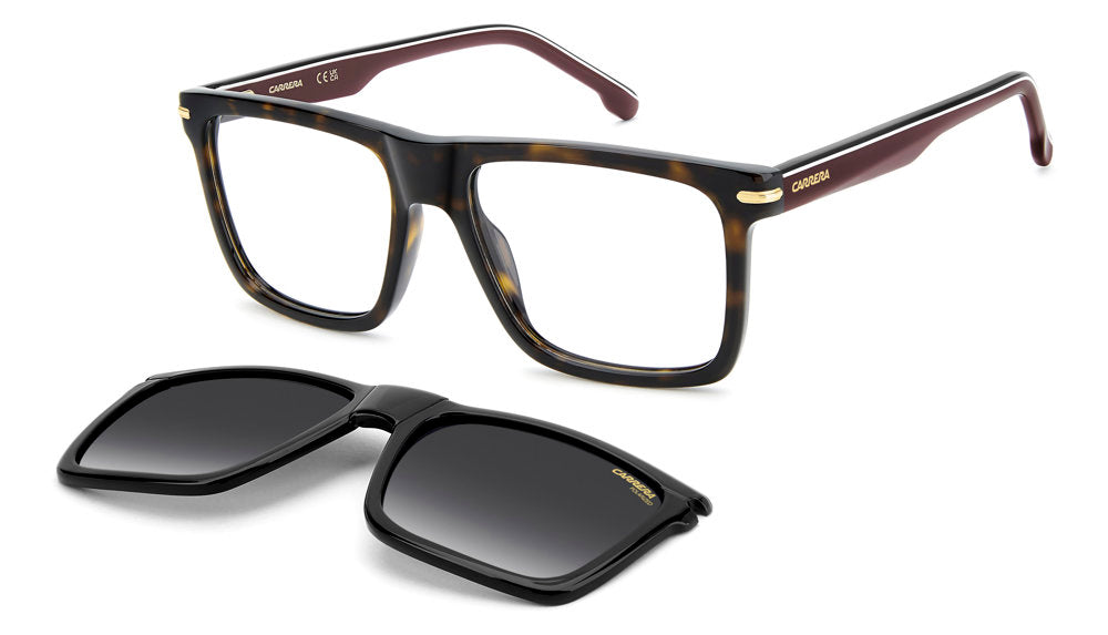 Carrera CA 387/C 086WJ Havana Rectangular Men's Eyeglasses with Polarized Clip-On Sun Lenses