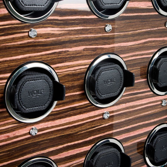 Wolf Roadster Black Pebble Vegan Leather 12 Piece Watch Winder Cabinet 478656