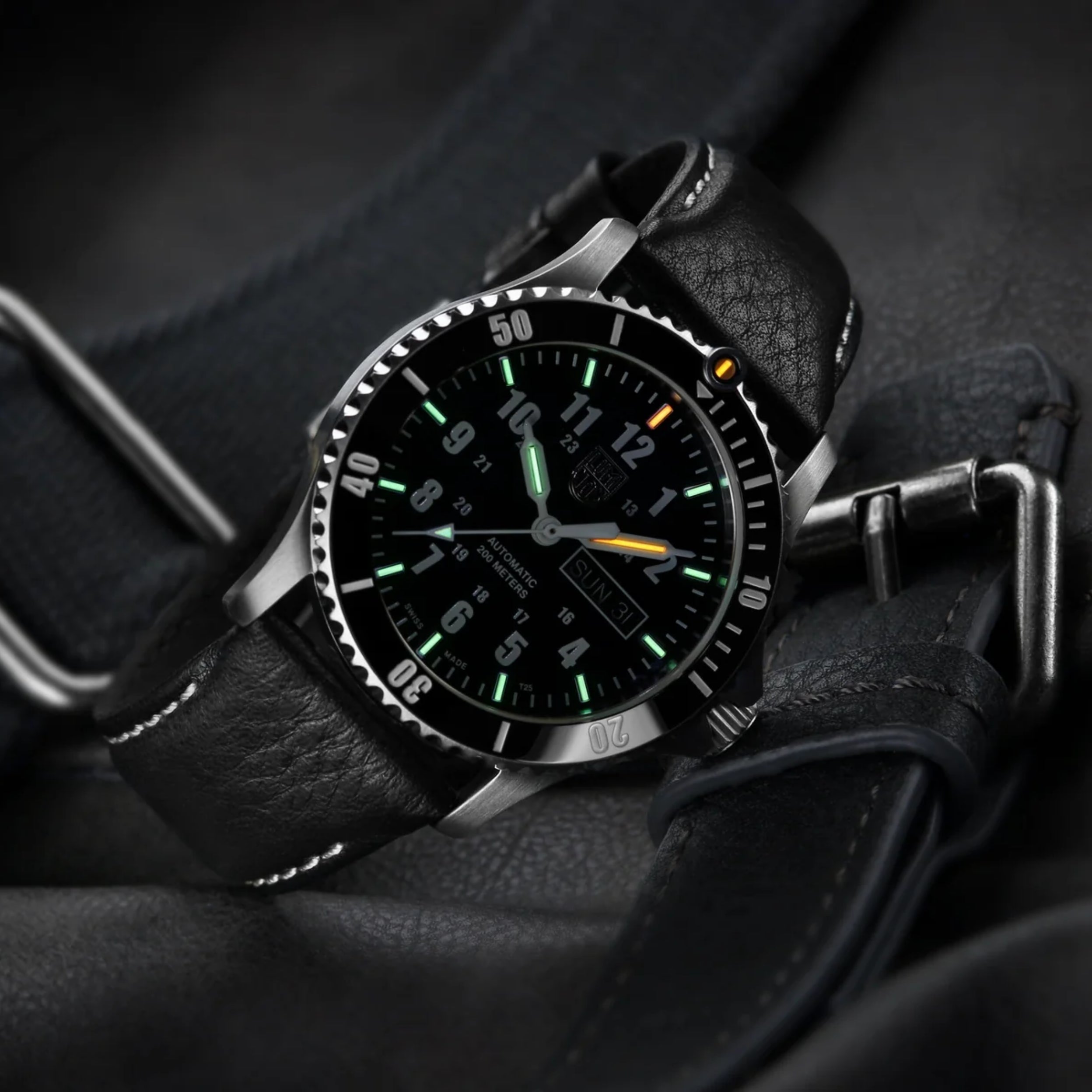 Luminox Automatic Sport Timer 42mm Black Dial & Bezel With Genuine Leather Dive Men's Watch XS.0921