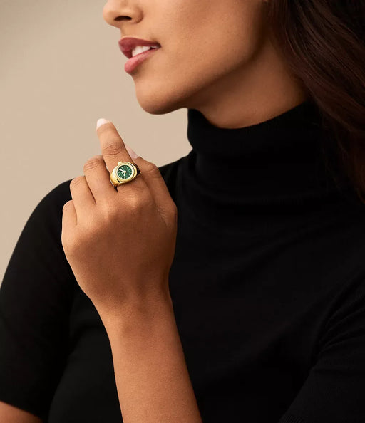 Fossil Watch Ring Green Stainless Steel Women Watch Es5308_2