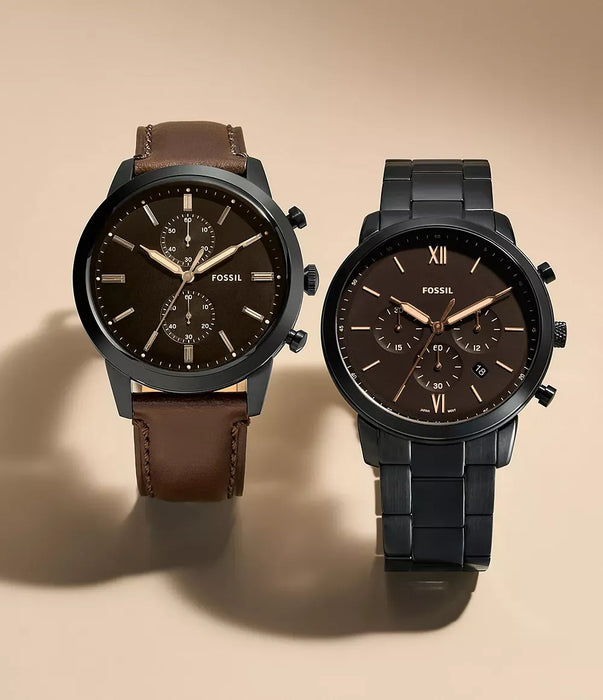 Fossil Amber Crystal Black Stainless Steel Men Watch Fs5525_5