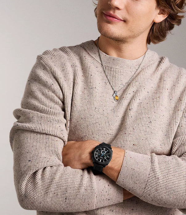 Fossil Machine Black Stainless Steel Men Watch Fs6099_2