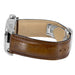 Brown leather watch strap with silver clasp on a white background