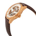 Watch with brown leather strap and rose gold case on white background