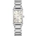 Silver Hamilton watch with a rectangular face on a white background
