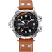 Hamilton Shaw-Knabe Automatic watch with a brown leather strap, silver stainless steel case, and a black dial with white and orange details.