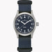 Hamilton watch with blue strap and face on a white background
