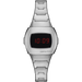 Hamilton digital watch with a brushed stainless steel case and link bracelet, featuring a black rectangular display with red LED numerals, shown against a plain white background.