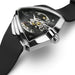 Hamilton watch with black strap and visible mechanical components on a white background