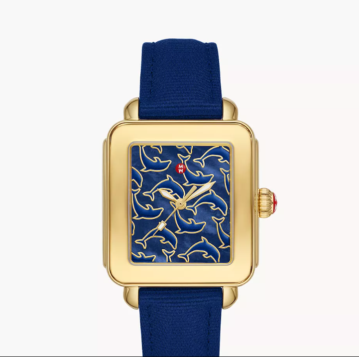 Michele Deco Sport Gold-Tone Midnight Tide Ocean Material Blue Mother of Pearl Dial Blue Strap Women's Watch