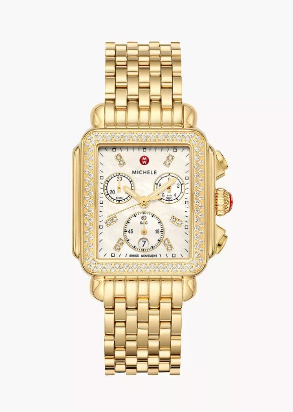 Michele Deco 18k Gold Diamond Swiss Chronograph White dial Stainless Steel Watch MWW06A000777