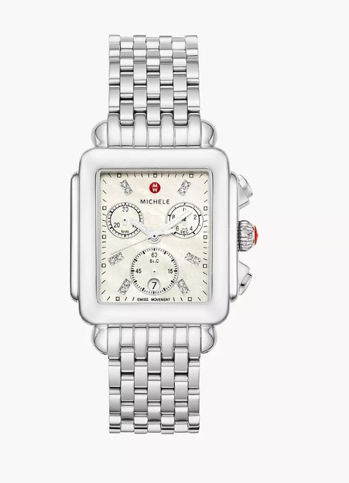 Michele Deco Diamond Swiss Chronograph White Dial Stainless Steel Watch MWW06A000778